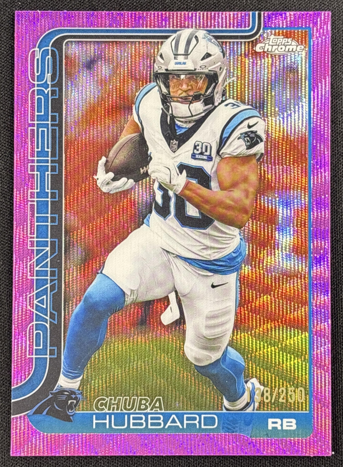 Chuba Hubbard 2025 Topps Chrome Pink Wave Refractor /250 Panthers