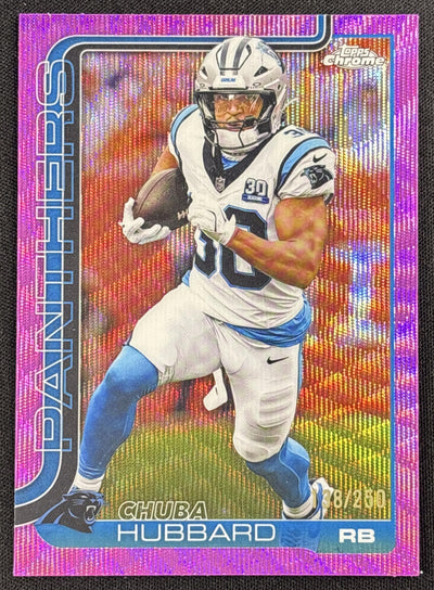 Chuba Hubbard 2025 Topps Chrome Pink Wave Refractor /250 Panthers Sports Trading Card