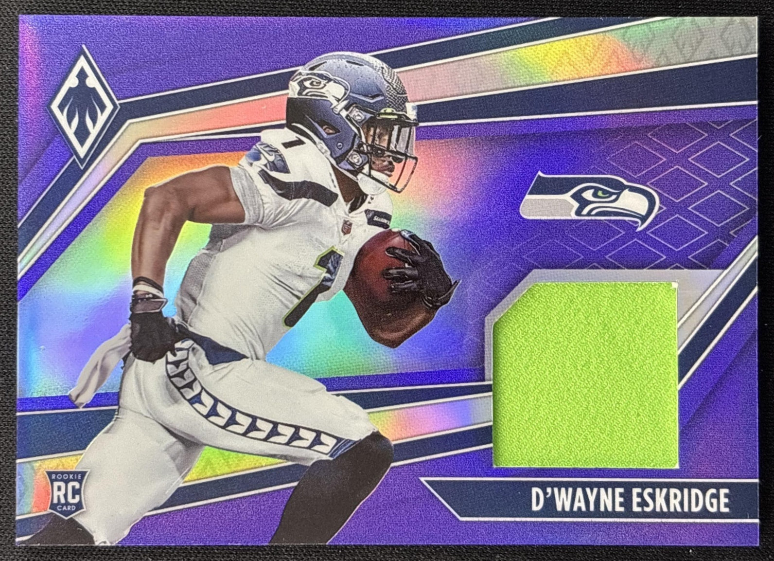 D Wayne Eskridge 2021 Panini Phoenix Rookie Memorabilia Purple /99 Seahawks Sports Trading Card
