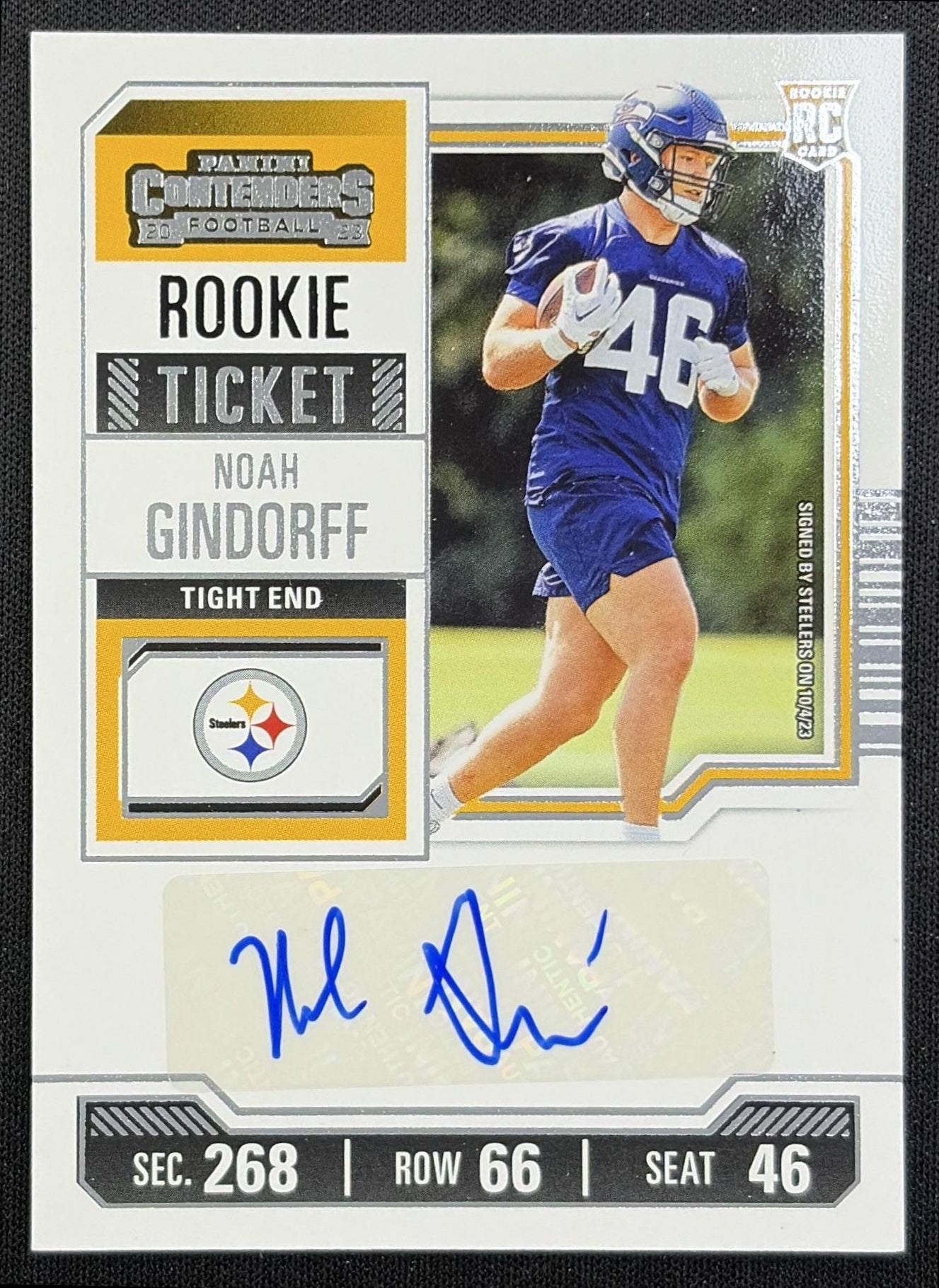 Noah Gindorff 2023 Panini Contenders Rookie Ticket Auto Steelers