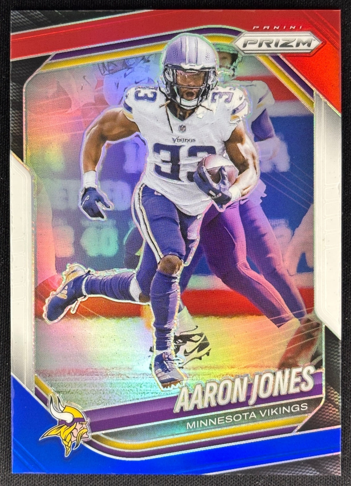 Aaron Jones 2025 Prizm Red White & Blue Vikings Sports Trading Card