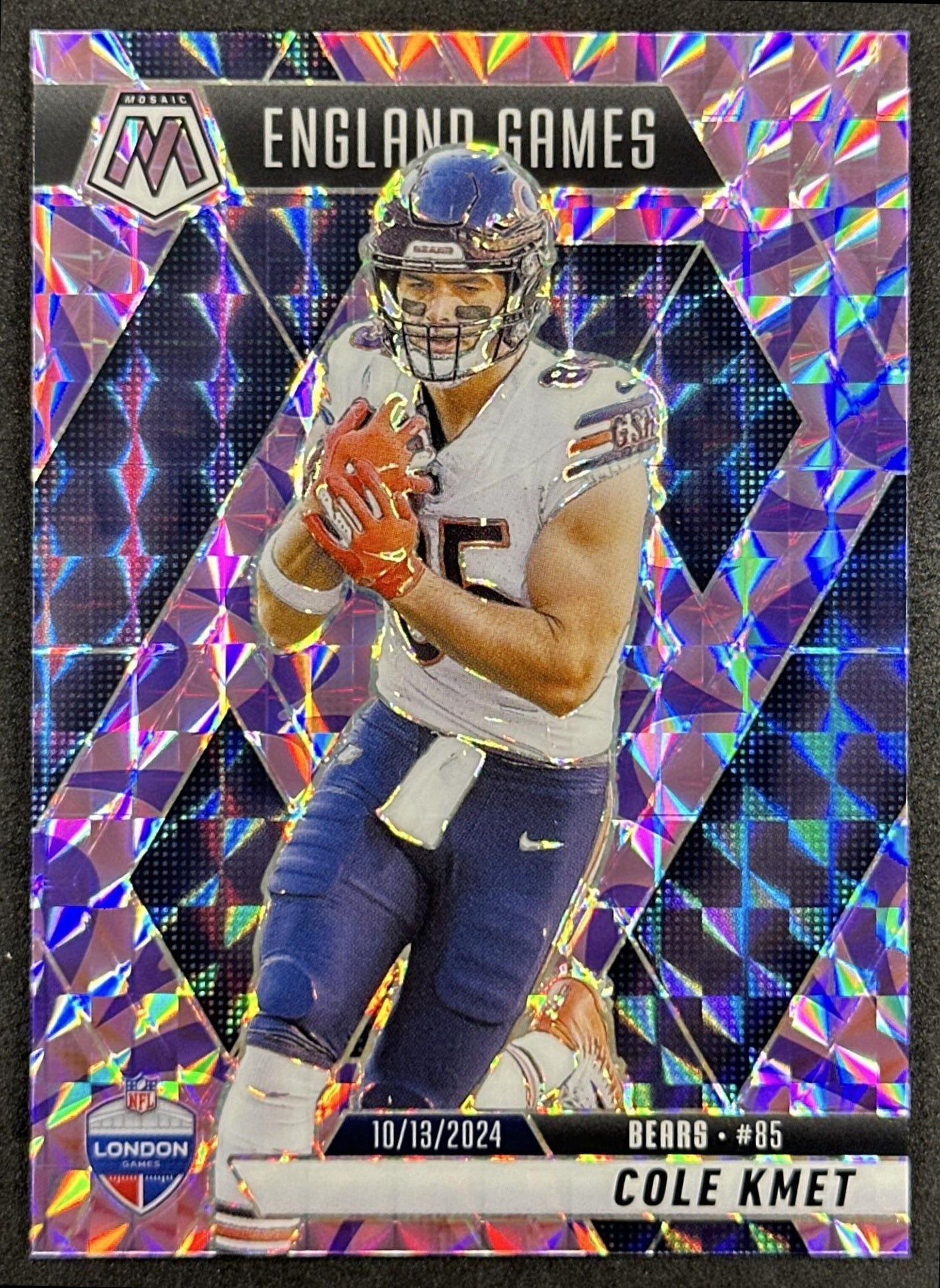 Cole Kmet 2025 Panini Mosaic International Games Reactive Purple Bears