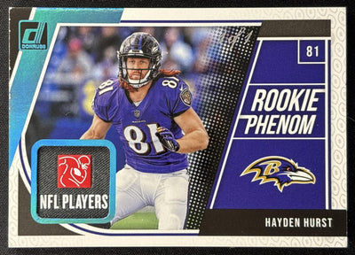 Hayden Hurst 2018 Donruss Rookie Threads Laundry Tag NFL Player's Logo 1/1 Ravens Sports Trading Card