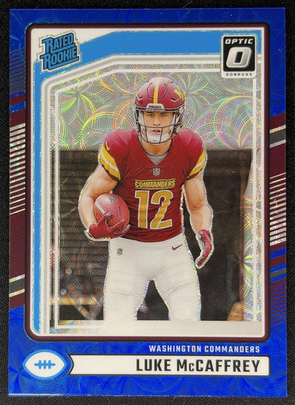 Luke McCaffrey 2024 Donruss Optic Rated Rookie Preview Blue Scope Commanders front