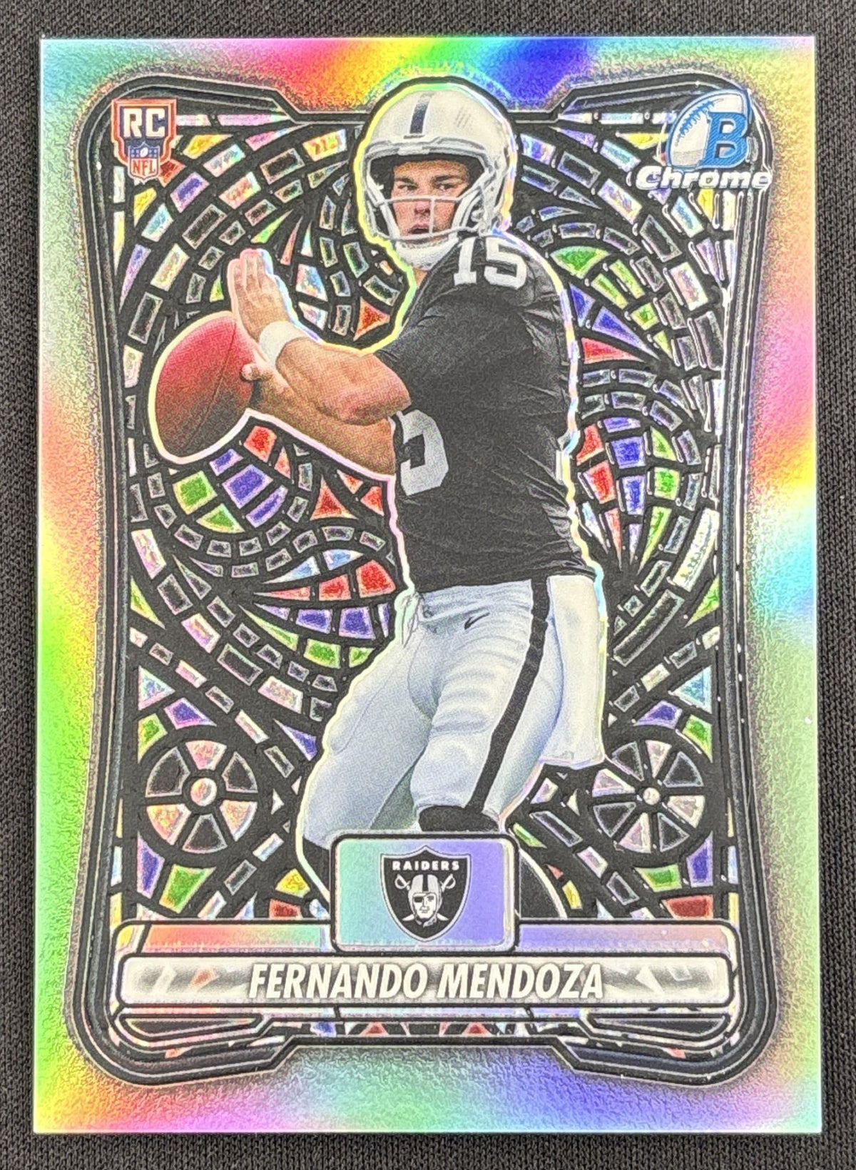 Fernando Mendoza 2026 Bowman Chrome NFL Etched In Glass Variation Raiders