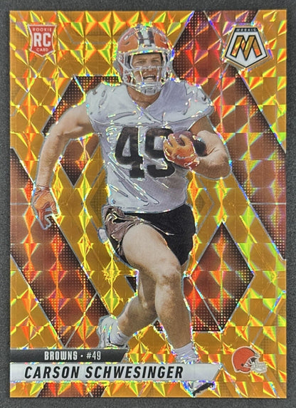 Carson Schwesinger 2025 Panini Mosaic Rookies Orange Prizm /199 Browns Sports Trading Cards
