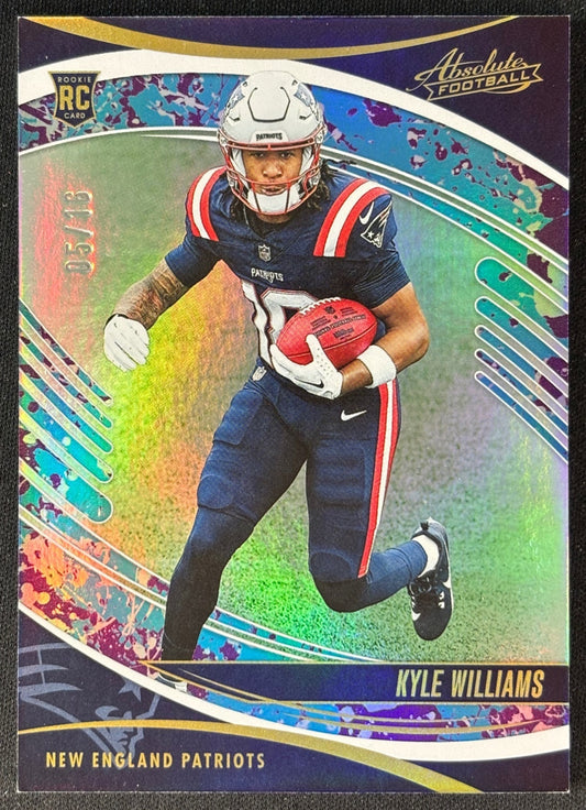 Front of Kyle Williams 2025 Absolute Rookies Spectrum Splash /16 Patriots sports trading card