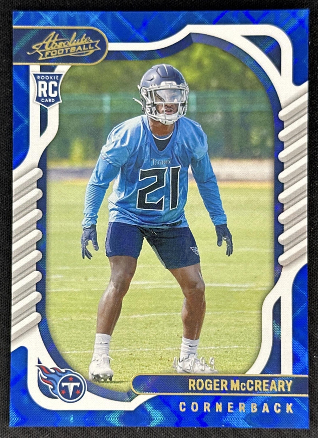 Roger McCreary 2022 Absolute Blue /99 Rookie Titans Lions front