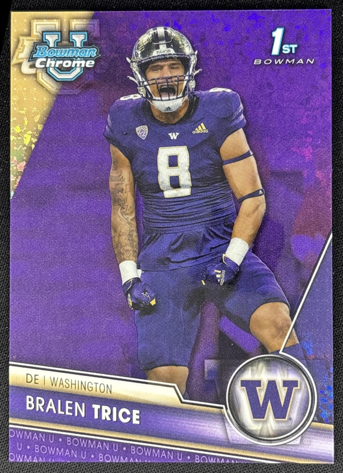 Bralen Trice 2023 University Chrome Purple Mini Diamond Refractor /399 Huskies front
