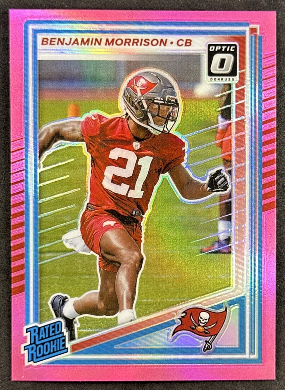 Benjamin Morrison 2025 Panini Donruss Optic Rated Rookie Preview Pink Buccaneers front