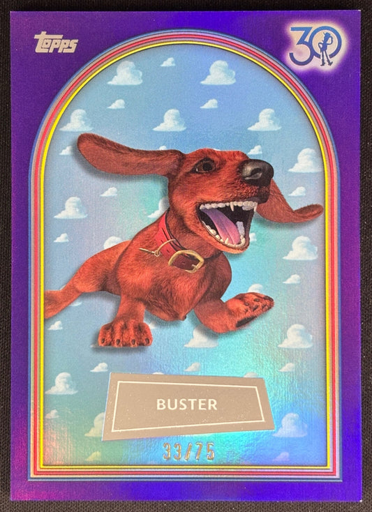 Buster 2025 Topps Pixar Crystal 30 Years of Toy Story Purple Foil /75 2 Non-Sports Trading Cards