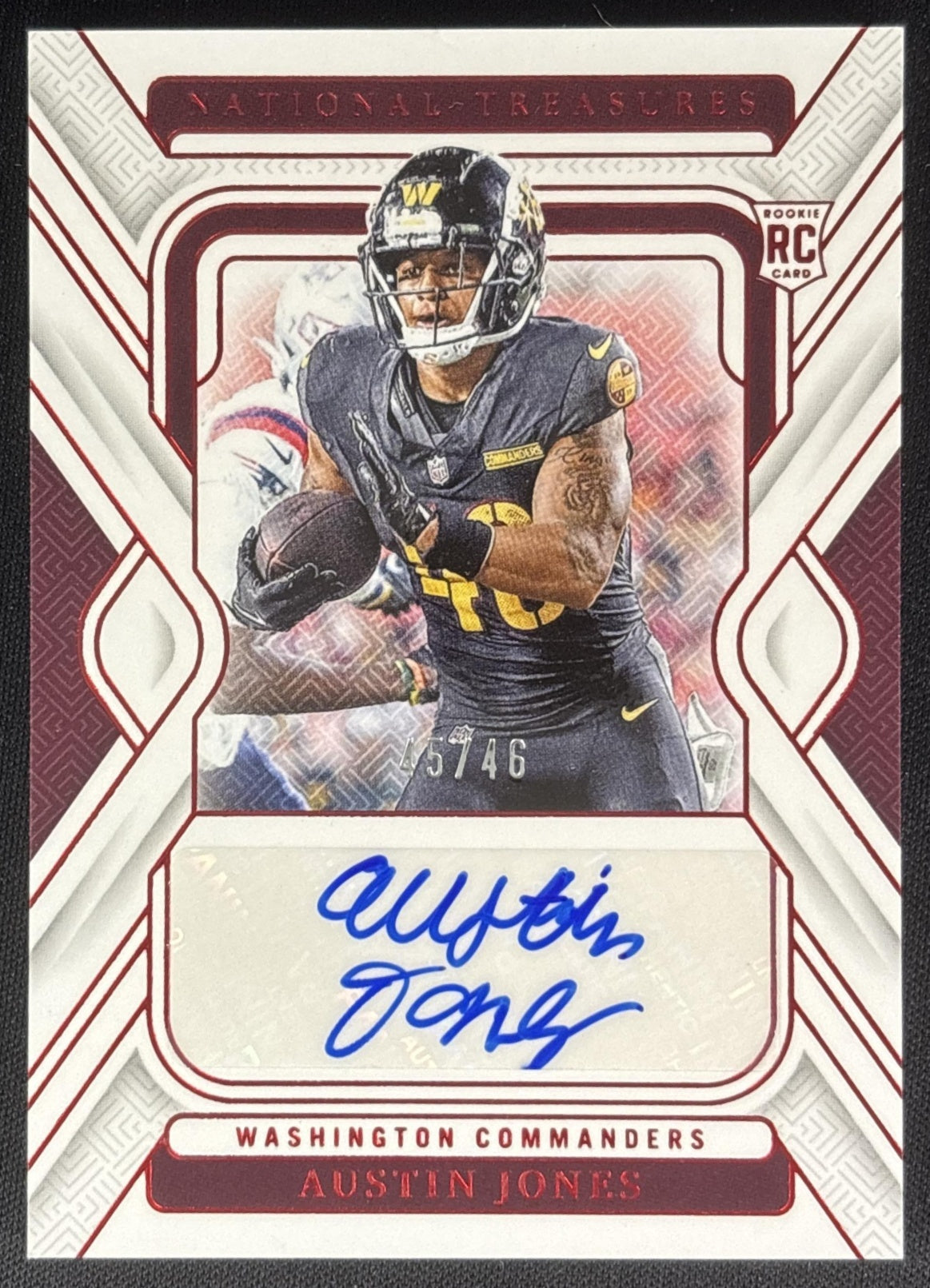 Austin Jones 2024 National Treasures Rookie Signatures Jersey Number Red /46 Commanders Sports Trading Cards
