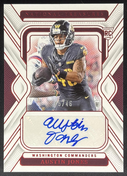 Austin Jones 2024 National Treasures Rookie Signatures Jersey Number Red /46 Commanders Sports Trading Cards