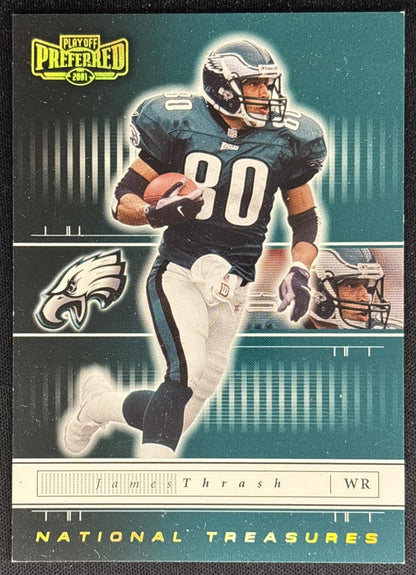 James Thrash 2001 Playoff Preferred National Treasures Gold /100 Eagles front