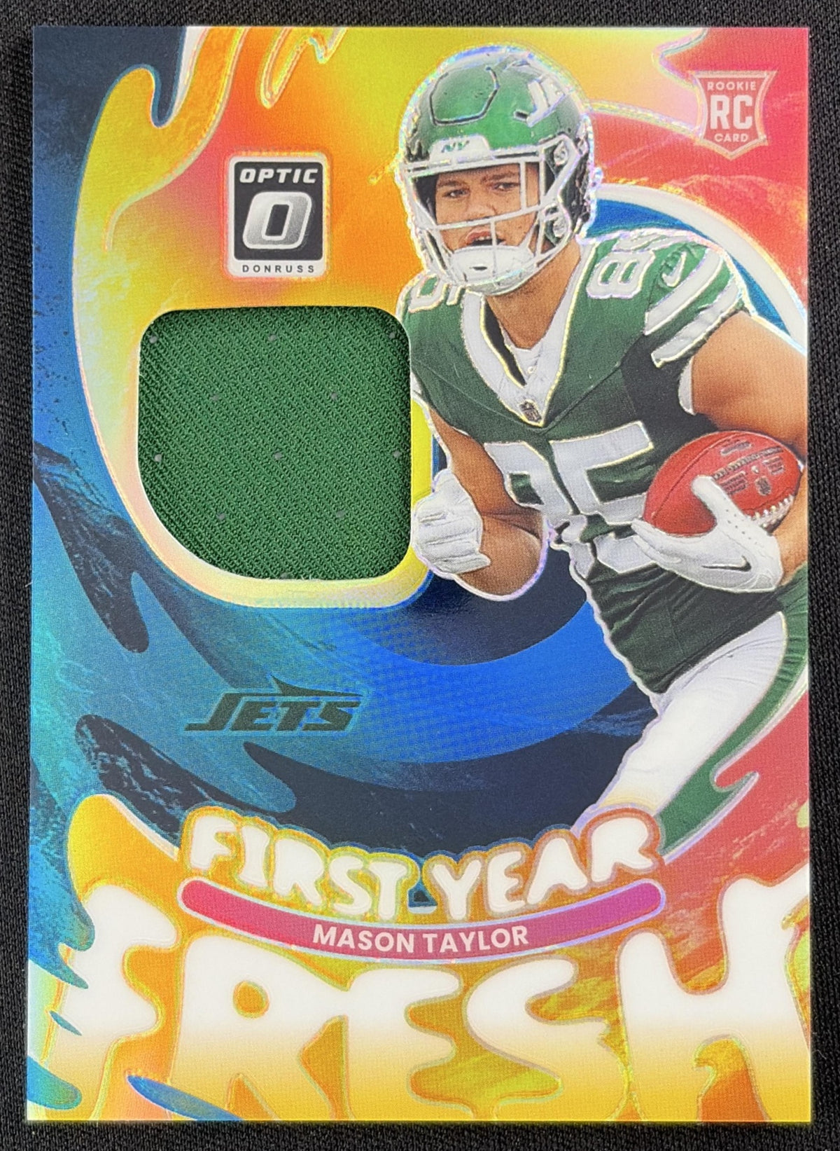 Mason Taylor 2025 Panini Donruss Optic First Year Fresh Neon Blue Prizm Jets