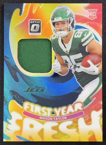Mason Taylor 2025 Panini Donruss Optic First Year Fresh Neon Blue Prizm Jets