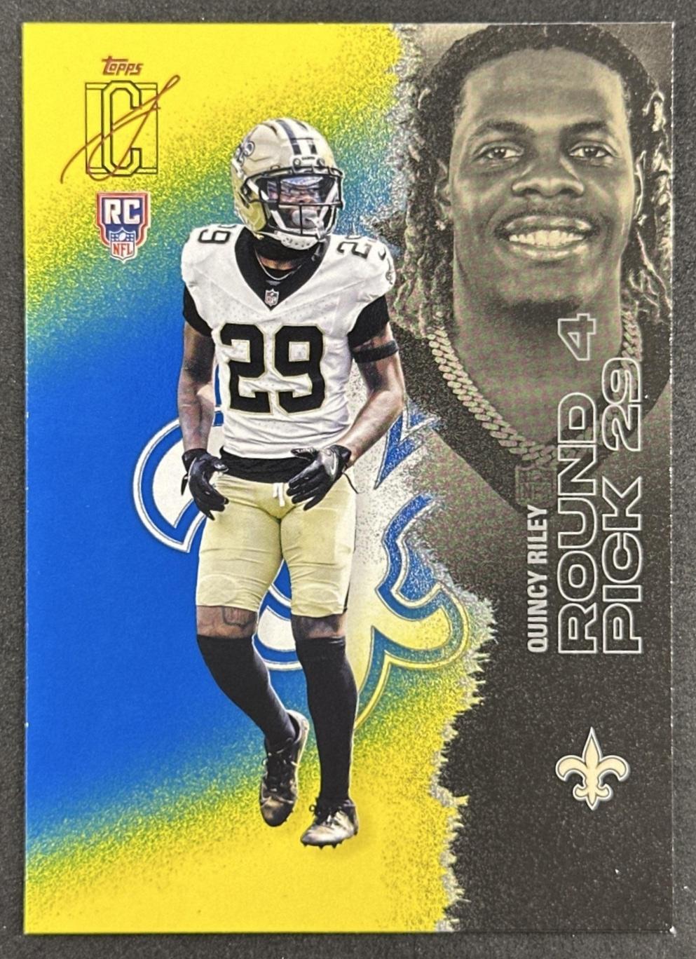 Quincy Riley 2025 Topps Signature Class Rookie Blue & Yellow Foil Saints front