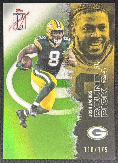 Josh Jacobs 2025 Signature Class Chrome Veteran Lime Green Refractor /175 Packers front
