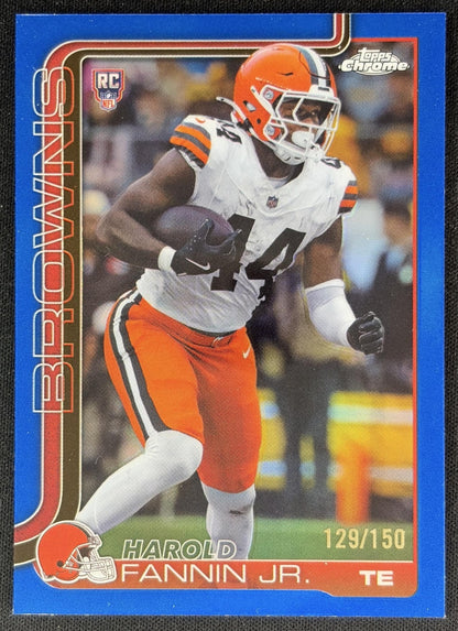 Harold Fannin Jr. 2025 Topps Chrome Rookie Blue Refractor /150 Browns front