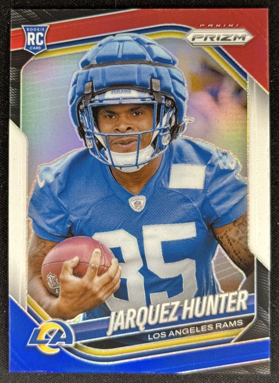 Jarquez Hunter 2025 Panini Prizm Red White & Blue Rams Sports Trading Card