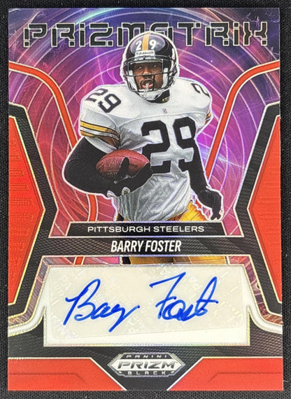 Barry Foster 2025 Panini Prizm Black Prizmatrix Signatures Red /99 Steelers Sports Trading Cards