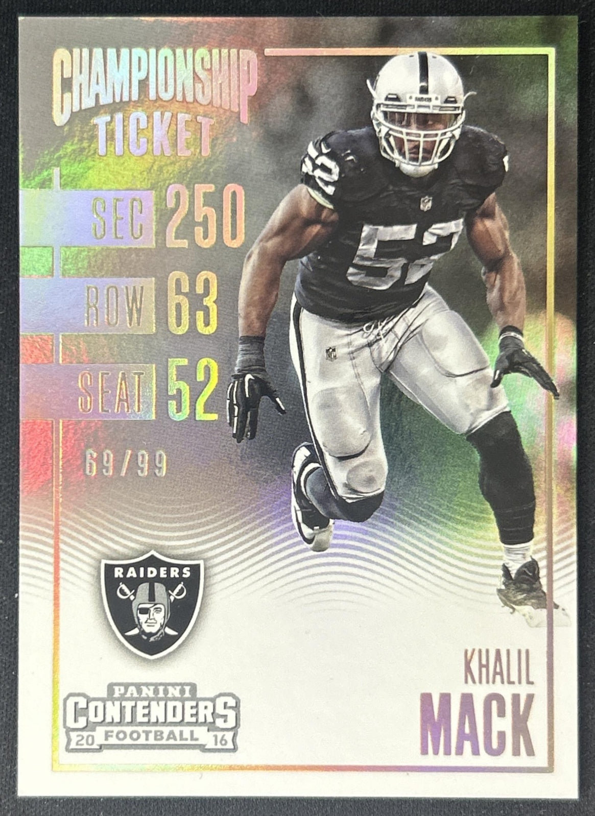 Khalil Mack 2016 Panini Contenders Championship Ticket /99 Raiders front