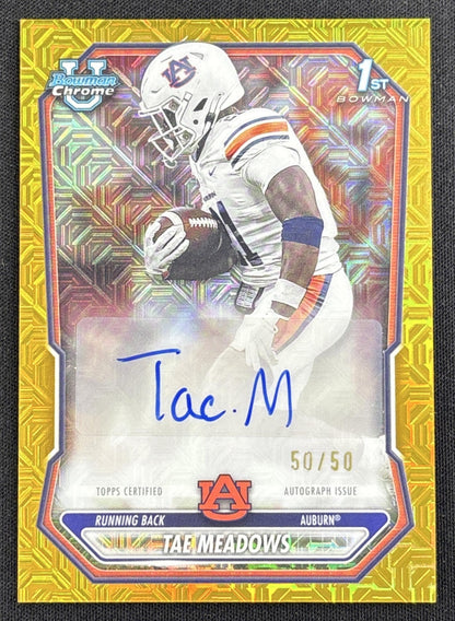 Tae Meadows 2026 Bowman Chrome Prospect Auto Gold Mojo Refractor /50 Tigers
