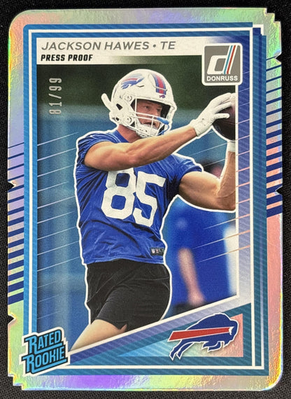 Jackson Hawes 2025 Donruss Rated Rookie Press Proof Silver Die-Cut /99 Bills