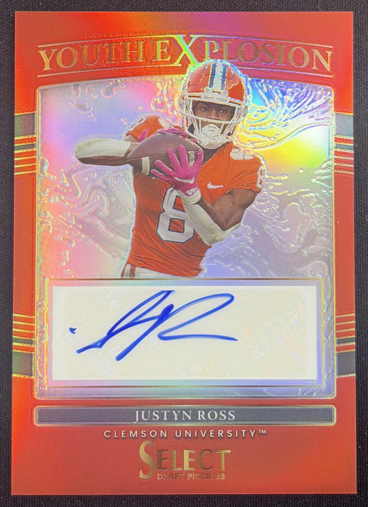 Justyn Ross 2022 Panini Select Draft Picks Youth Explosion Signatures Red Prizm Tigers