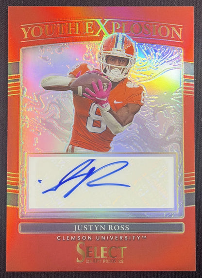 Justyn Ross 2022 Panini Select Draft Picks Youth Explosion Signatures Red Prizm Tigers