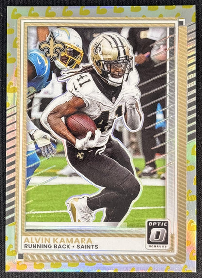 Alvin Kamara 2025 Panini Donruss Optic Flex Prizm /199 Saints Front