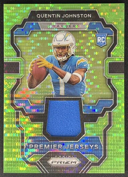 Quentin Johnston 2023 Panini Prizm Premier Jerseys Neon Green Pulsar Chargers