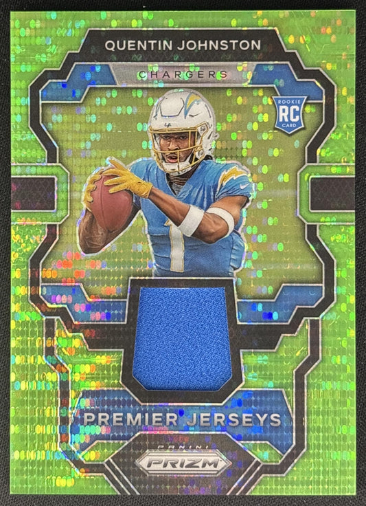 Quentin Johnston 2023 Panini Prizm Premier Jerseys Neon Green Pulsar Chargers