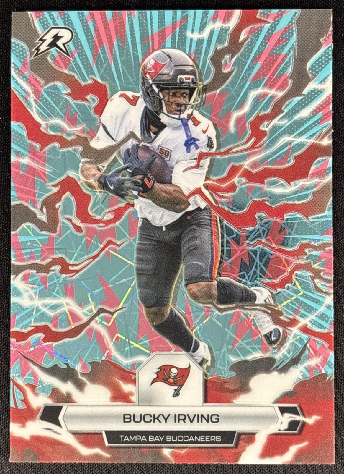 Bucky Irving 2025 Topps Resurgence Sky Blue and Pink Shock Refractor Buccaneers