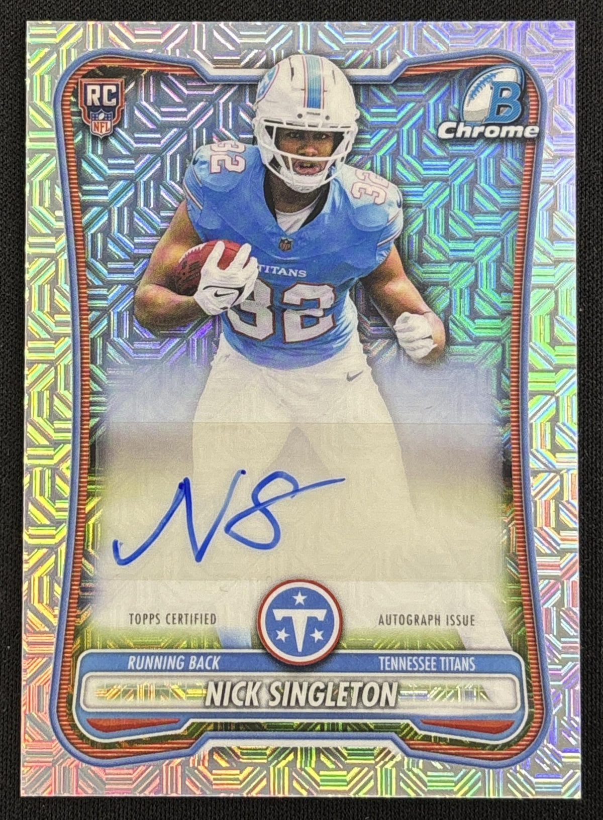 Nick Singleton 2026 Bowman Chrome Rookie Auto Mojo Refractor Titans front