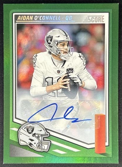 Aidan O'Connell 2025 Panini Score Signatures Green Raiders Front