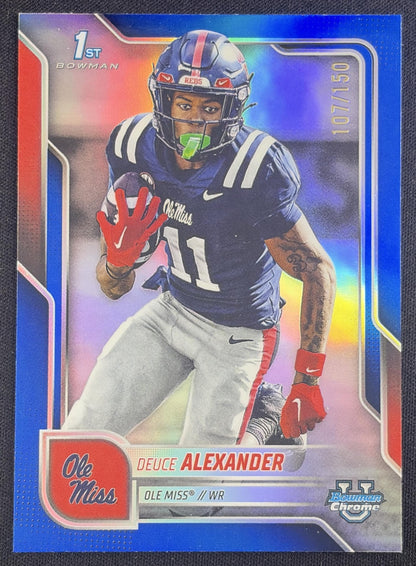 Deuce Alexander 2025 Bowman Chrome University Prospects Blue Refractor /150 Rebels