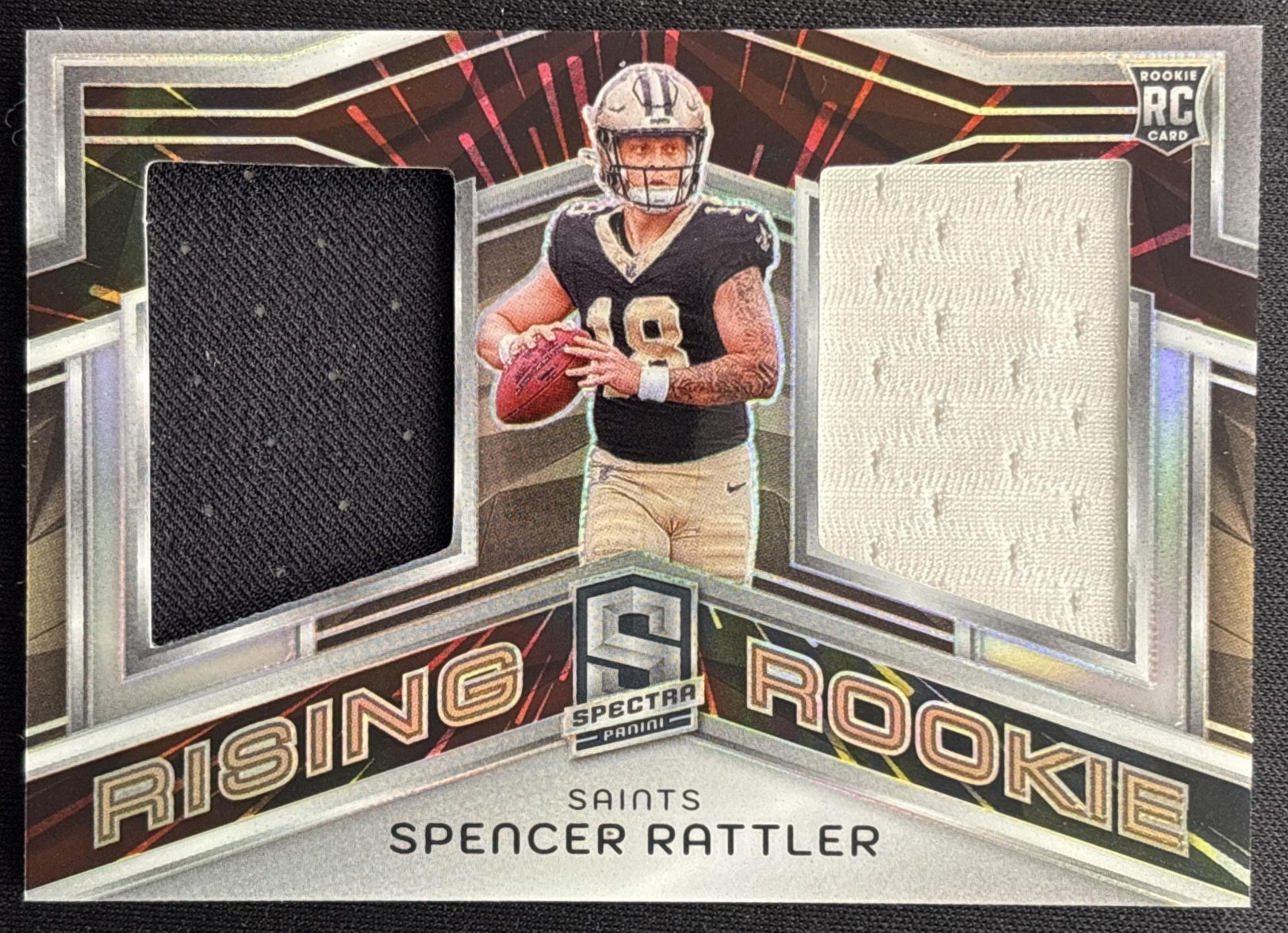 Spencer Rattler 2024 Panini Spectra Rising Rookie Materials Hyper /60 Saints Default Title Sports Trading Cards