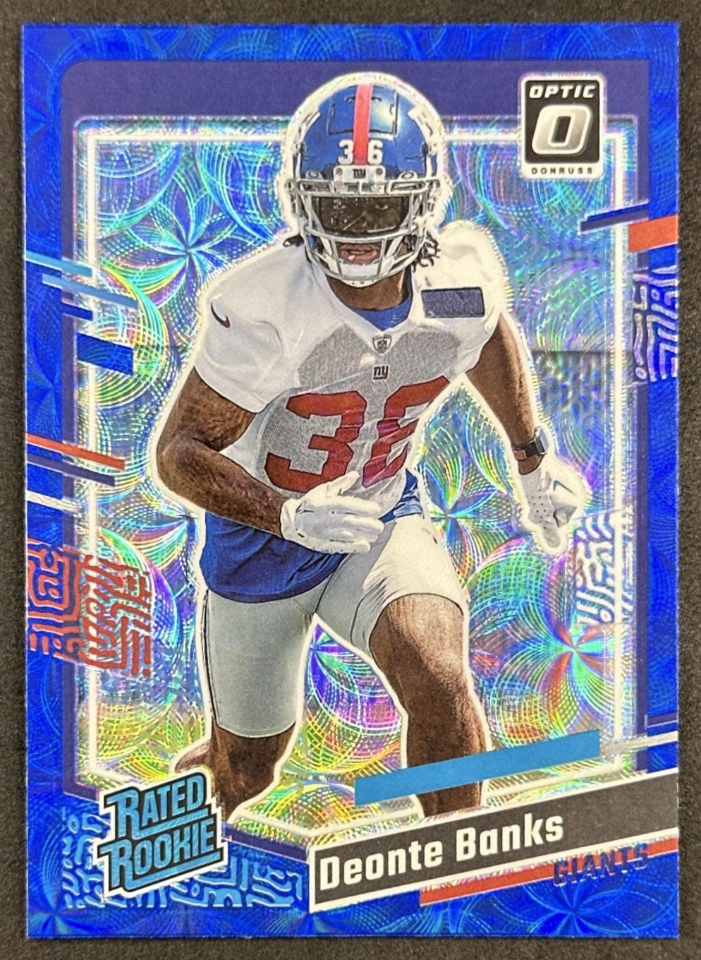 Deonte Banks 2023 Donruss Optic Rated Rookie Preview Blue Scope Prizm Giants