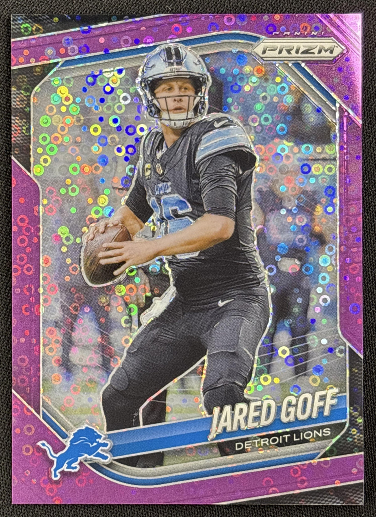 Jared Goff 2025 Panini Prizm No Huddle Purple /75 Lions