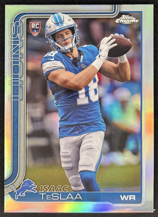 Isaac TeSlaa 2025 Topps Chrome Rookie Refractor Lions front