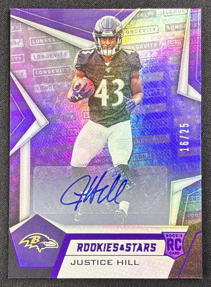 Justice Hill 2019 Panini Rookies & Stars Longevity Signatures Purple /25 Ravens Default Title Sports Trading Card
