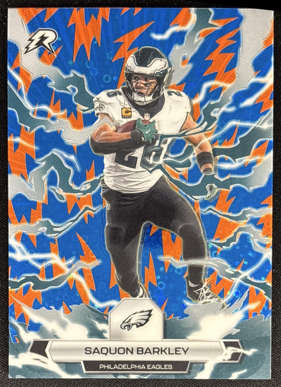 Saquon Barkley 2025 Topps Resurgence Blue and Orange Spark Refractor Eagles