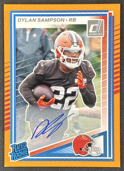Dylan Sampson 2025 Panini Donruss Rated Rookie Auto Orange Browns