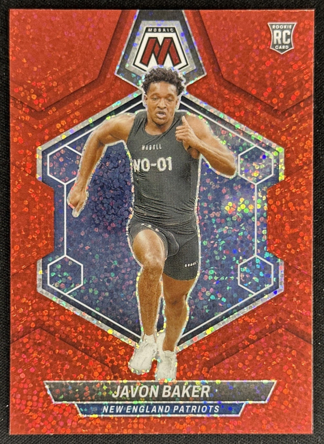 Javon Baker 2024 Panini Mosaic Red Sparkle Prizm Patriots