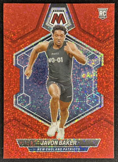 Javon Baker 2024 Panini Mosaic Red Sparkle Prizm Patriots