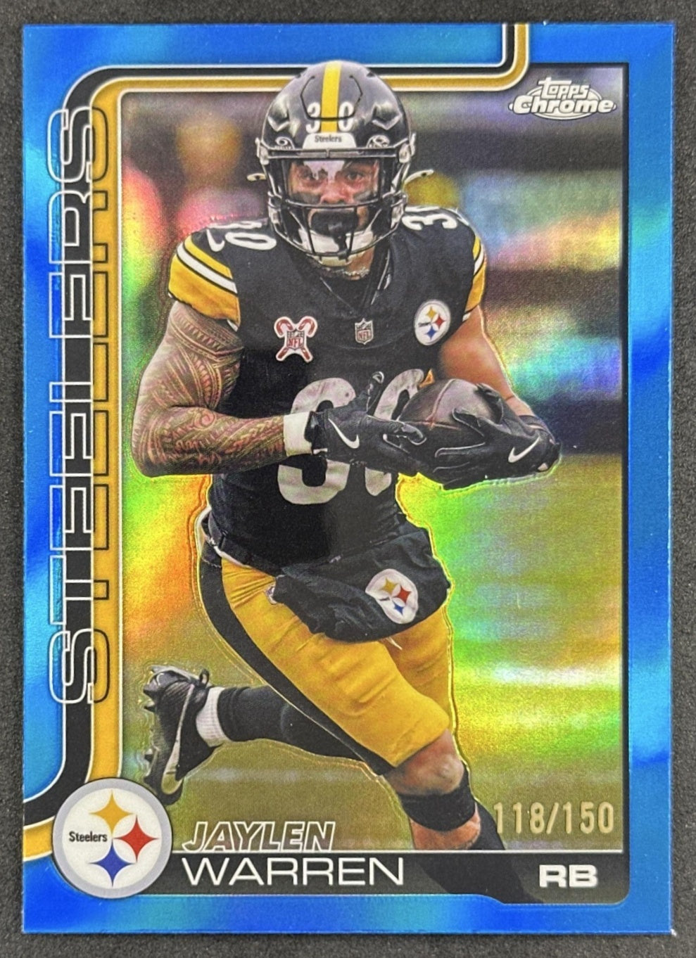 Jaylen Warren 2025 Topps Chrome Blue Refractor /150 Steelers front