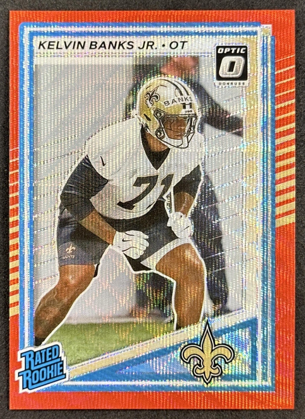 Kelvin Banks Jr. 2025 Panini Donruss Optic Rated Rookie Preview Red Wave Saints front