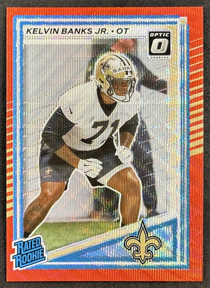 Kelvin Banks Jr. 2025 Panini Donruss Optic Rated Rookie Preview Red Wave Saints front