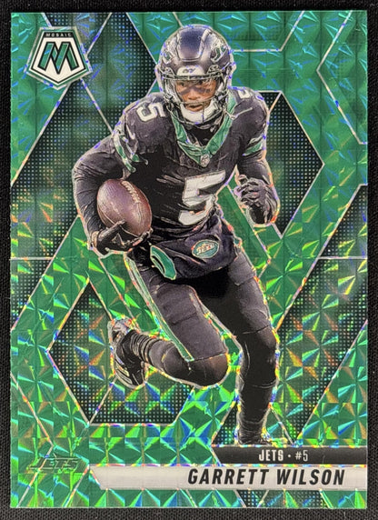 Garrett Wilson 2025 Panini Mosaic Green Prizm Jets Sports Trading Cards
